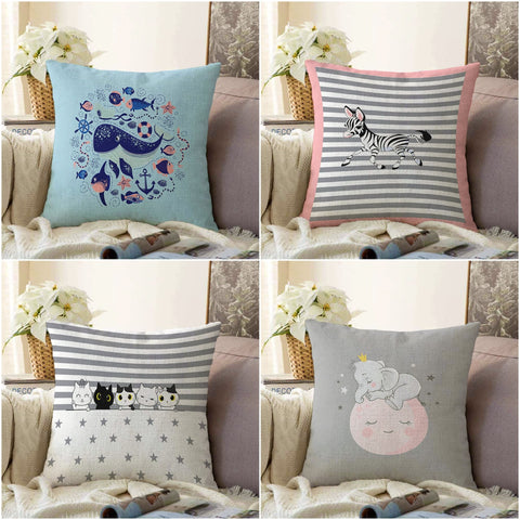 Kids Pillow Cover|Whale Cushion Case|Animal Pillowcase|Boho Bedding Decor|Zebra Cat Elephant Pillowtop|Kid Cushion Case|Sofa Throw Pillow
