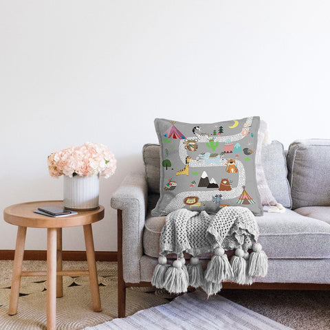 Kids Pillow Cover|Animal Print Cushion Case|Educational Game Path Kids Room Decor|Boho Bedding Decor|Decorative Pillowtop|Kid Cushion Case