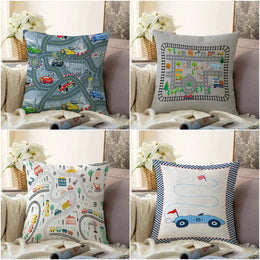 Kids Pillow Cover|Racing Car Cushion Case|Educational Game Path Kids Room Pillow|Boho Bedding Decor|Decorative Pillowtop|Kid Cushion Cover