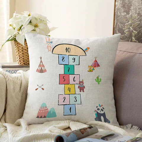Kids Pillow Cover|Hopscotch Cushion Case|Colorful Kid Room Pillow|Boho Bedding Decor|Game Path Pillowtop|Kid Cushion Case|Throw Pillowcase