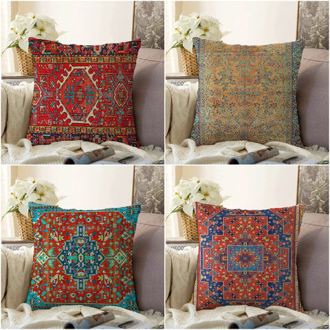 Kilim Pattern Pillow Cover|Rug Design Cushion Case|Worn Looking Pillow Case|Ethnic Home Decor|Farmhouse Style Geometric Throw Pillowtop