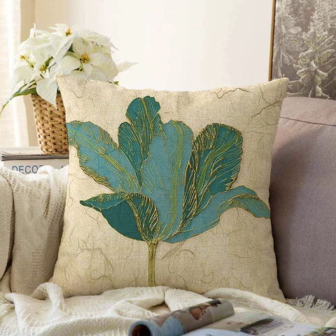 Emerald Pillow Cover|Blue Leaf Cushion Case|Summer Home Decor|Farmhouse Cushion Cover|Decorative Floral Pillowtop|Spring Sofa Pillow Case