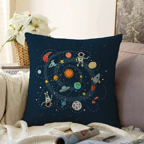 Kids Pillow Cover|Space Print Cushion Case|Kids Room Pillowcase|Boho Bedding Decor|Astronaut Pillowtop|Kid Cushion Case|Porch Throw Pillow