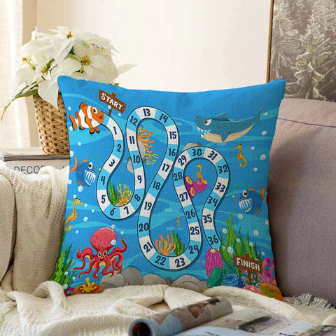 Pirate Pillow Cover|Game Path Cushion|Kids Room Pillowcase|Boho Bedding Decor|Nautical Pillowtop|Kid Cushion Case|Fish Throw Pillow Cover
