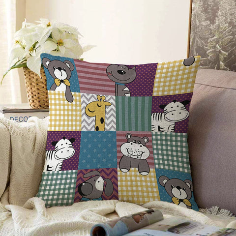 Kids Pillow Cover|Animal Print Cushion Case|Kids Room Pillowcase|Checkered Kid Decor|Decorative Pillowtop|Kid Cushion Case|Sofa Throw Pillow