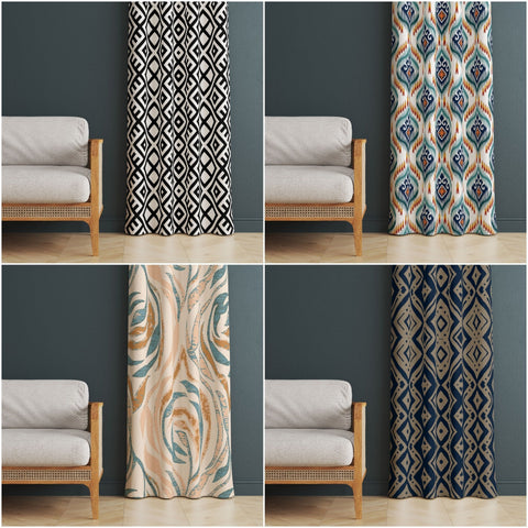 Abstract Curtain|Housewarming Geometric Window Decor|Thermal Insulated Modern Panel Window Curtain|Decorative Stylish Living Room Curtain