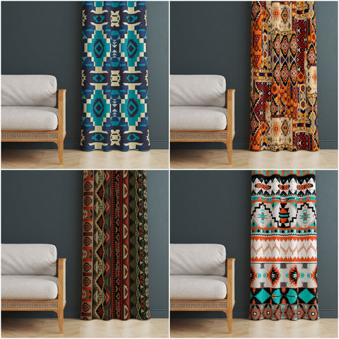 Southwestern Curtain|Ethnic Aztec Living Room Curtain|Terracotta Bohemian Window Decor|Thermal Insulated Rug Design Panel Window Curtain