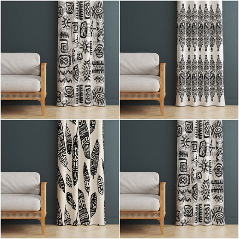 Ethnic Print Curtain|Abstract Geometric Authentic Window Decor|Thermal Insulated Tribal Panel Window Curtain|Rug Design Living Room Curtain