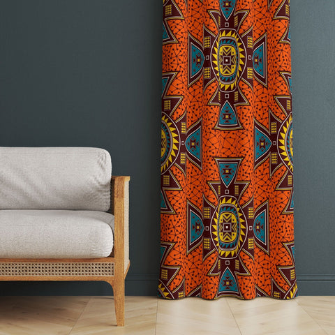 Ethnic Print Curtain|Thermal Insulated Terracotta Panel Window Curtain|Rug Design Living Room Curtain|Geometric Authentic Window Decor