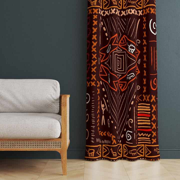 Tribal Print Curtain|Thermal Insulated Ethnic Panel Window Curtain|Rug Design Living Room Curtain|Abstract Geometric Authentic Window Decor