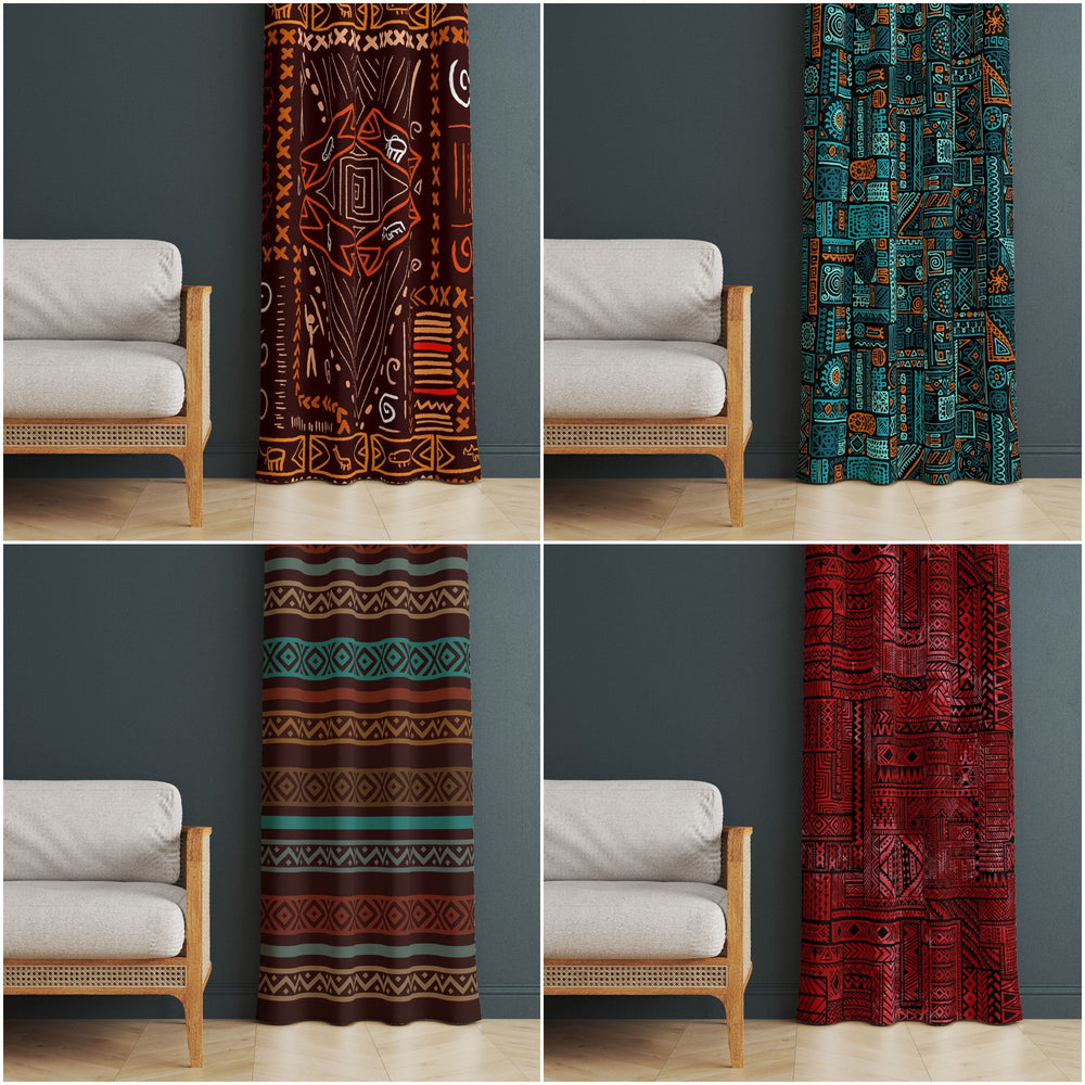 Tribal Print Curtain|Thermal Insulated Ethnic Panel Window Curtain|Rug Design Living Room Curtain|Abstract Geometric Authentic Window Decor