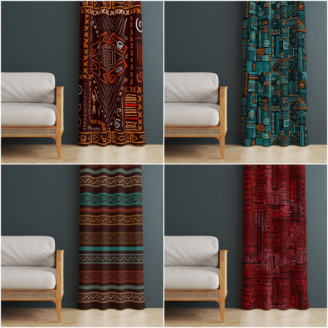 Tribal Print Curtain|Thermal Insulated Ethnic Panel Window Curtain|Rug Design Living Room Curtain|Abstract Geometric Authentic Window Decor