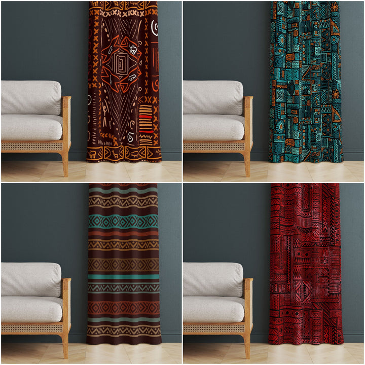 Tribal Print Curtain|Thermal Insulated Ethnic Panel Window Curtain|Rug Design Living Room Curtain|Abstract Geometric Authentic Window Decor