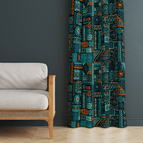 Tribal Print Curtain|Thermal Insulated Ethnic Panel Window Curtain|Rug Design Living Room Curtain|Abstract Geometric Authentic Window Decor