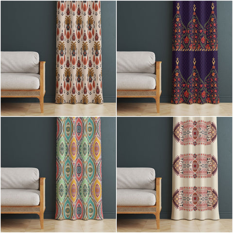 Decorative Curtain|Ethnic Print Thermal Insulated Window Curtain|Rug Design Living Room Curtain|Abstract Tribal Authentic Window Decor