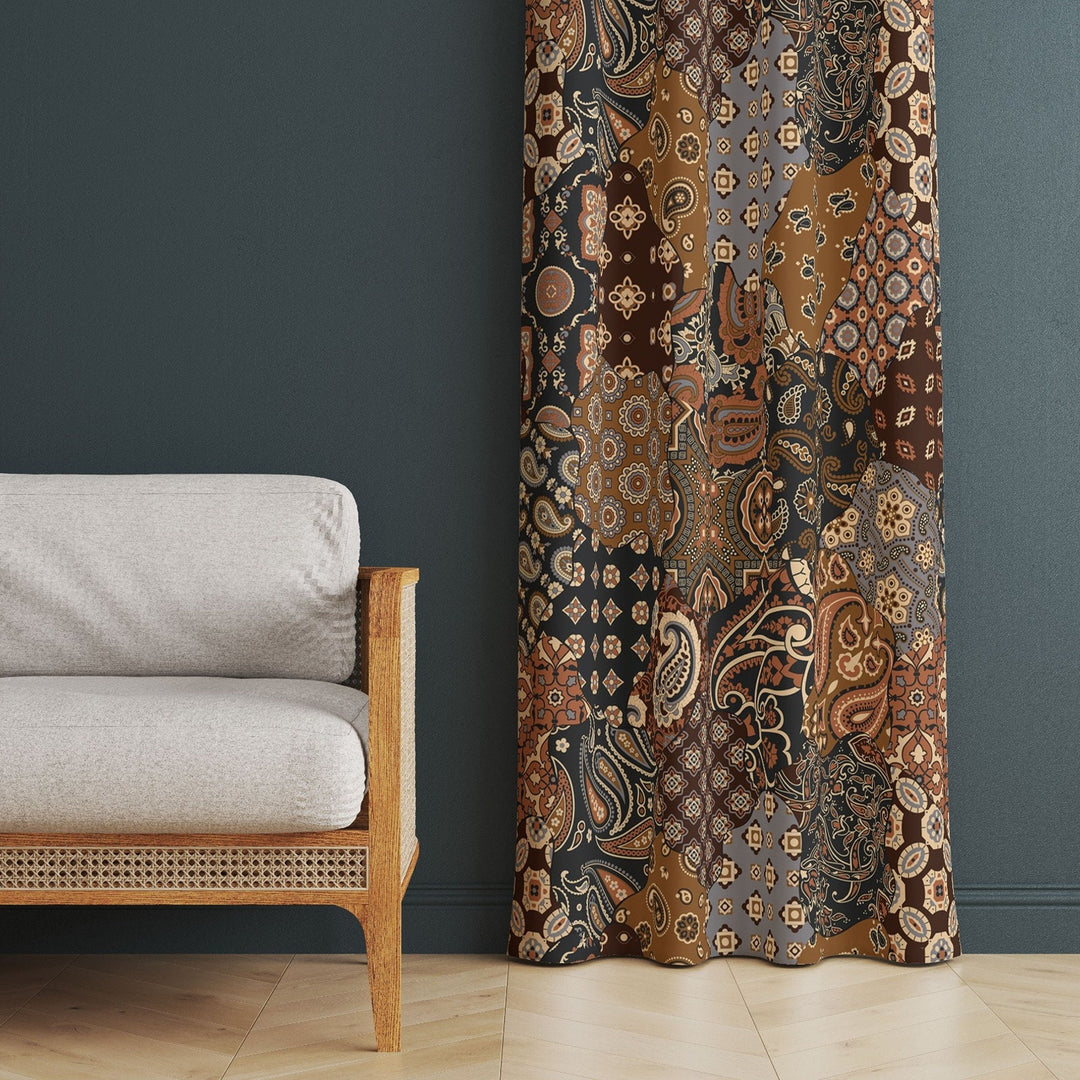 Ethnic Geometric Curtain|Thermal Insulated Tribal Panel Window Curtain|Rug Design Living Room Curtain|Abstract Authentic Print Window Decor