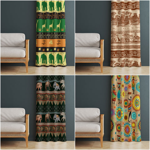 African Boho Curtain|Thermal Insulated Tribal Panel Window Curtain|Giraffe Print Living Room Curtain|Elephant Print Authentic Window Decor
