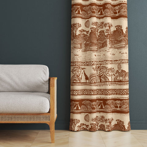 African Boho Curtain|Thermal Insulated Tribal Panel Window Curtain|Giraffe Print Living Room Curtain|Elephant Print Authentic Window Decor