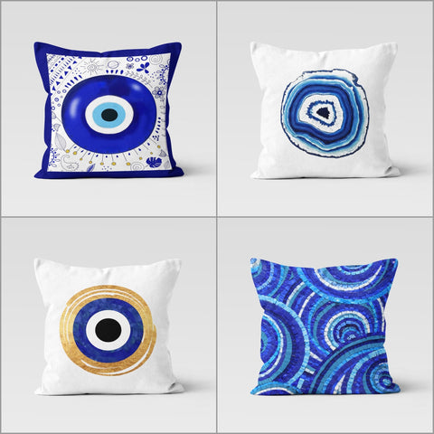 Nazar Pillow Cover|Protection Amulet Throw Pillow Case|Turkish Greek Evil Eye Print Cushion Case|Good Luck Home Decor|Nazar Bead Pillowcase
