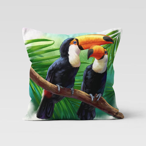 Toucan Pillow Cover|Parrot Print Tropical Throw Pillow Case|Green Leaf Decorative Pillowtop|Housewarming Cushion Case|Plant Pillowcase