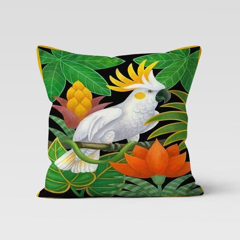 Toucan Pillow Cover|Parrot Print Tropical Throw Pillow Case|Green Leaf Decorative Pillowtop|Housewarming Cushion Case|Plant Pillowcase