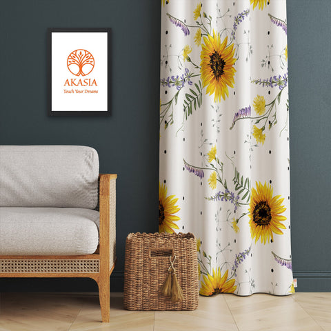 Sunflower Curtain|Thermal Insulated Floral Panel Window Curtain|Butterfly Flower Print Living Room Curtain|Housewarming Office Window Decor