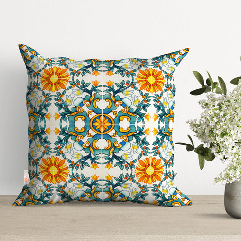 Tile Pattern Pillow Cover|Ethnic Home Decor|Geometric Cushion|Decorative Pillowtop|Cozy Pillowcase|Outdoor Cushion Case|Sofa Throw Pillow