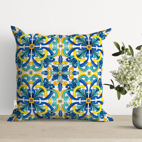 Tile Pattern Pillow Cover|Ethnic Home Decor|Geometric Cushion|Decorative Pillowtop|Cozy Pillowcase|Outdoor Cushion Case|Sofa Throw Pillow