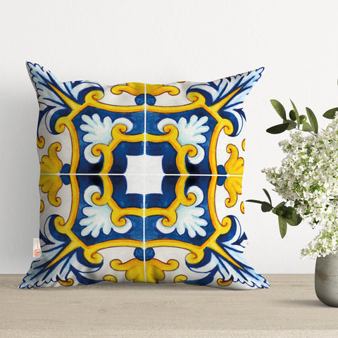Tile Pattern Pillow Cover|Geometric Cushion|Decorative Pillowtop|Ethnic Home Decor|Cozy Pillowcase|Outdoor Cushion Case|Sofa Throw Pillow