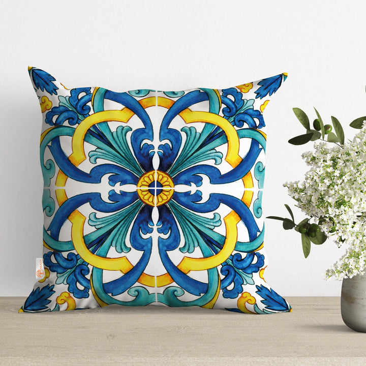 Tile Pattern Pillow Cover|Geometric Cushion|Decorative Pillowtop|Ethnic Home Decor|Cozy Pillowcase|Outdoor Cushion Case|Sofa Throw Pillow