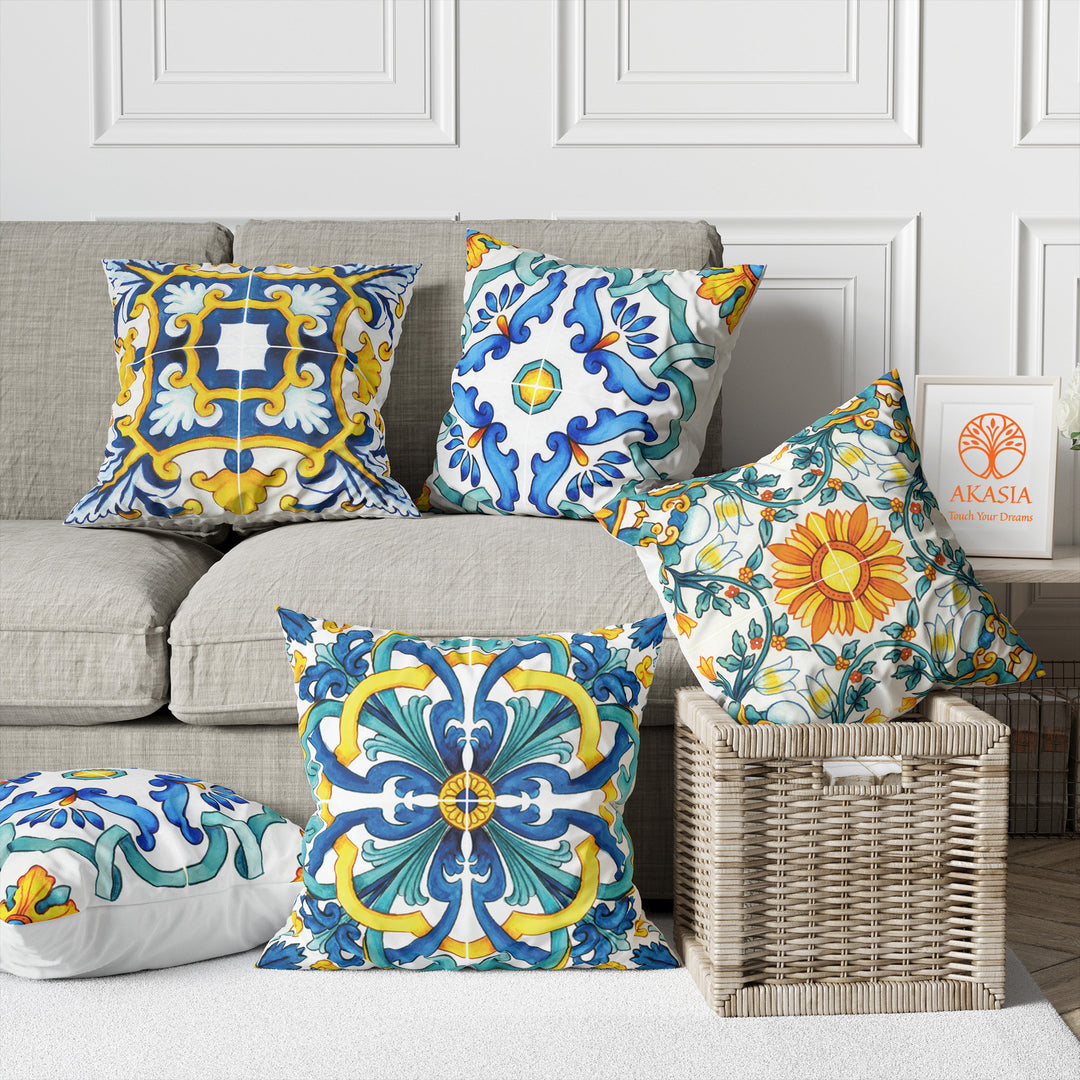 Tile Pattern Pillow Cover|Geometric Cushion|Decorative Pillowtop|Ethnic Home Decor|Cozy Pillowcase|Outdoor Cushion Case|Sofa Throw Pillow