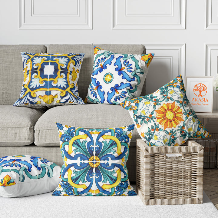 Tile Pattern Pillow Cover|Geometric Cushion|Decorative Pillowtop|Ethnic Home Decor|Cozy Pillowcase|Outdoor Cushion Case|Sofa Throw Pillow