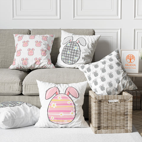 Easter Egg Pillow Cover|Bunny Ear Cushion Case|Bunny Pillowtop|Egg Print Pillowcase|Spring Trend Throw Pillowcase|Outdoor Cushion Case