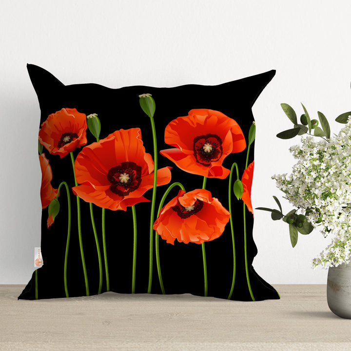 Poppy Pillow Cover|Summer Cushion Case|Sofa Throw Pillow|Farmhouse Floral Pillowtop|Boho Bedding Decor|Cozy Pillowcase|Outdoor Cushion Case