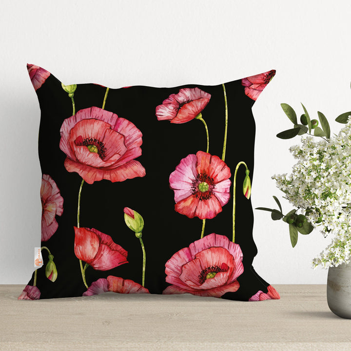 Poppy Pillow Cover|Summer Cushion Case|Sofa Throw Pillow|Farmhouse Floral Pillowtop|Boho Bedding Decor|Cozy Pillowcase|Outdoor Cushion Case