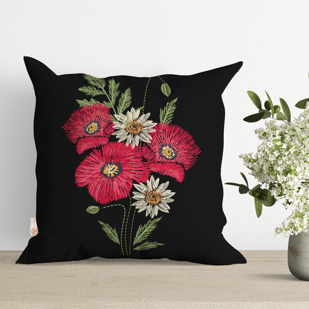 Poppy Pillow Cover|Summer Cushion Case|Sofa Throw Pillow|Farmhouse Floral Pillowtop|Boho Bedding Decor|Cozy Pillowcase|Outdoor Cushion Case