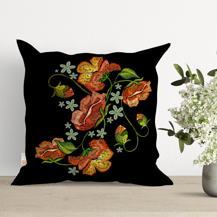 Poppy Pillow Cover|Summer Cushion Case|Sofa Throw Pillow|Farmhouse Floral Pillowtop|Boho Bedding Decor|Cozy Pillowcase|Outdoor Cushion Case