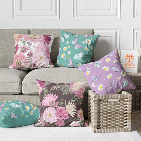 Floral Pillow Cover|Butterfly Cushion Case|Daisy Pillowtop|Boho Bedding Decor|Cozy Pillowcase|Outdoor Cushion Case|Sofa Throw Pillow Top