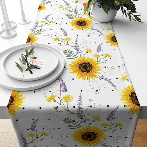 Sunflower Table Runner|Floral Tablecloth|Butterfly Tabletop|Summer Home Decor|Farmhouse Kitchen Decor Gift|Housewarming Striped Table Runner