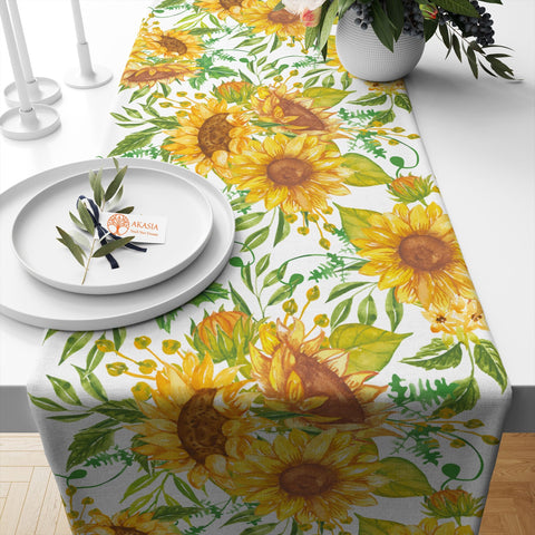 Sunflower Table Runner|Floral Tablecloth|Butterfly Tabletop|Summer Home Decor|Farmhouse Kitchen Decor Gift|Housewarming Striped Table Runner