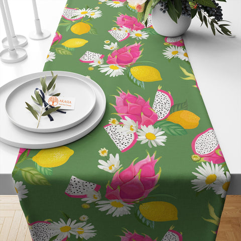 Fruit Table Runner|Dragon Fruit Tablecloth|Decorative Tabletop|Banana Home Decor|Farmhouse Kitchen Decor|Housewarming Apple Table Runner