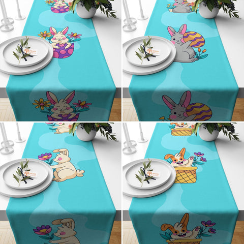 Bunny Table Runner|Spring Tablecloth|Decorative Bunny Tabletop|Easter Home Decor|Farmhouse Kitchen Decor Gift|Housewarming Table Runner