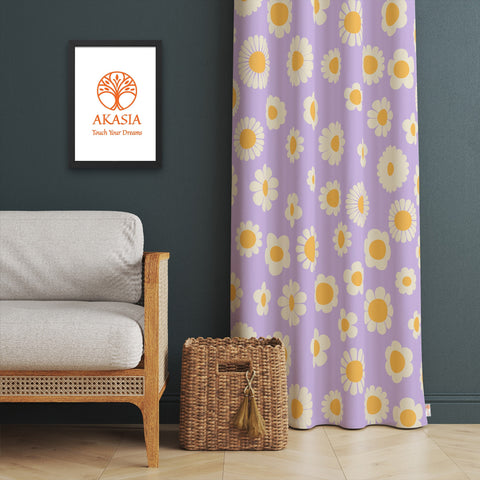 Daisy Print Curtain|Plaid Daisy Curtain|Geometric Curtain|Floral Home Decor|Checkered Living Room Curtain|Thermal Insulated Window Treatment
