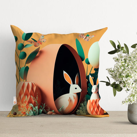 Easter Cushion Case|Bunny Pillowtop|Easter Pillow Cover|Egg Print Pillowcase|Boho Bedding Decor|Spring Throw Pillowcase|Outdoor Cushion Case
