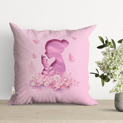 Woman Print Pillow Cover|Feminine Cushion Case|Decorative Pillowtop|Boho Bedding Decor|Pinky Outdoor Cushion Case|Sofa Throw Pillowcase
