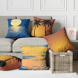 Sunset Pillow Cover|Palm Tree Pillowtop|Tropical Cushion Case|Boho Bedding Decor|Summer Pillowcase|Outdoor Cushion Case|Sofa Throw Pillow