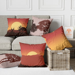 Sunset Pillow Cover|Deer Print Pillowtop|Landscape Cushion Case|Boho Bedding Decor|Modern Pillowcase|Outdoor Cushion Case|Sofa Throw Pillow