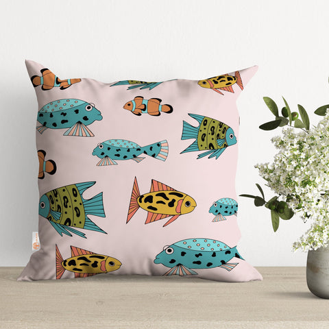 Fish Pillow Cover|Nautical Cushion Case|Summer Pillowtop|Beach House Decor|Cozy Pillowcase|Outdoor Cushion Case|Decorative Sofa Throw Pillow