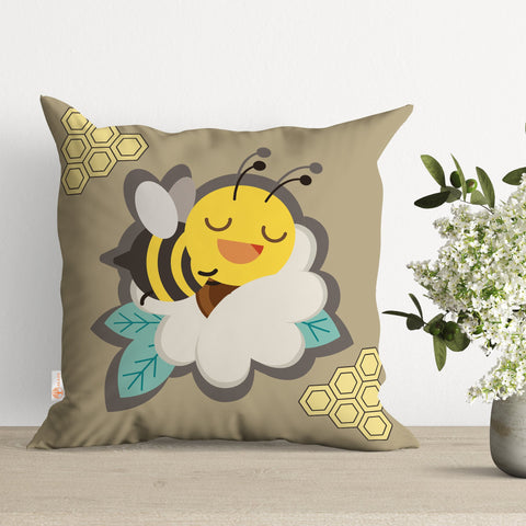 Bee Print Pillow Cover|Bee Cushion Case|Honeycomb Pillowcase|Decorative Pillowtop|Boho Bedding Decor|Outdoor Cushion Case|Sofa Throw Pillow