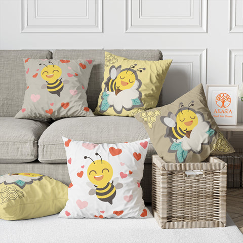 Bee Print Pillow Cover|Bee Cushion Case|Honeycomb Pillowcase|Decorative Pillowtop|Boho Bedding Decor|Outdoor Cushion Case|Sofa Throw Pillow